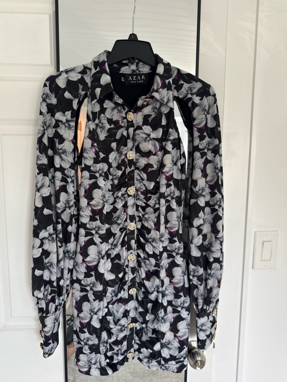 AZAR Black Floral Button-Up dress